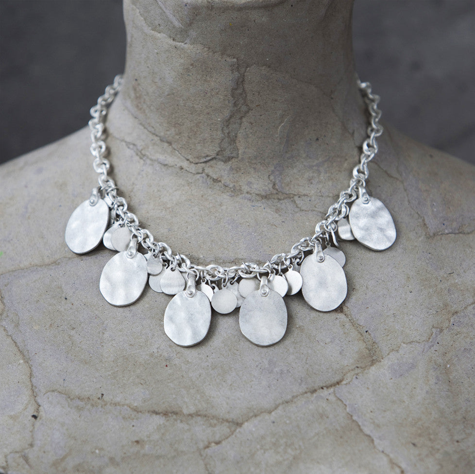 Tutti antique silver finish short oval charm necklace - Ellimonelli