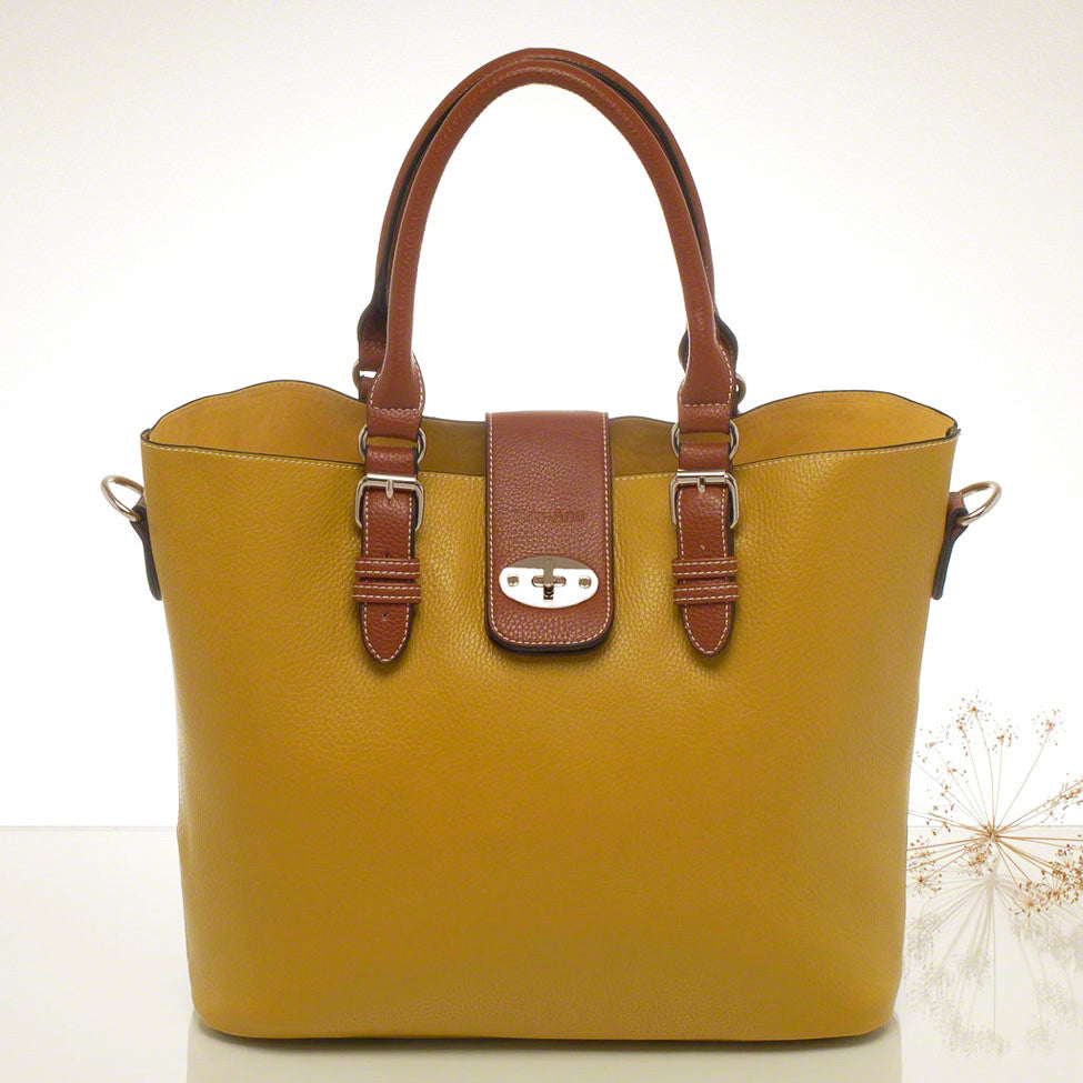 Kris-ana mustard hand or shoulder tote with matching clutch set 