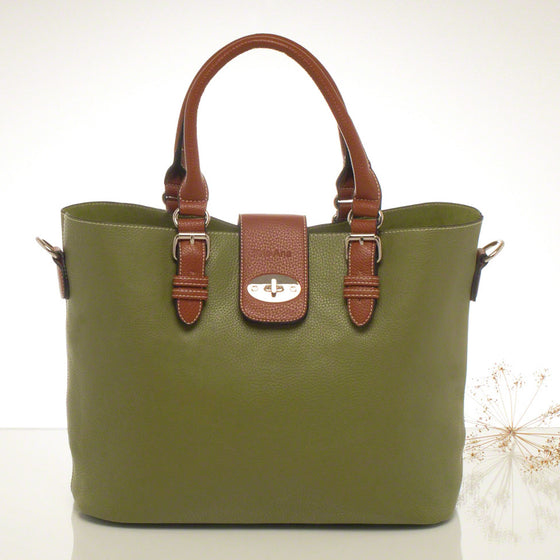Kris-ana moss green hand or shoulder tote with matching clutch set 