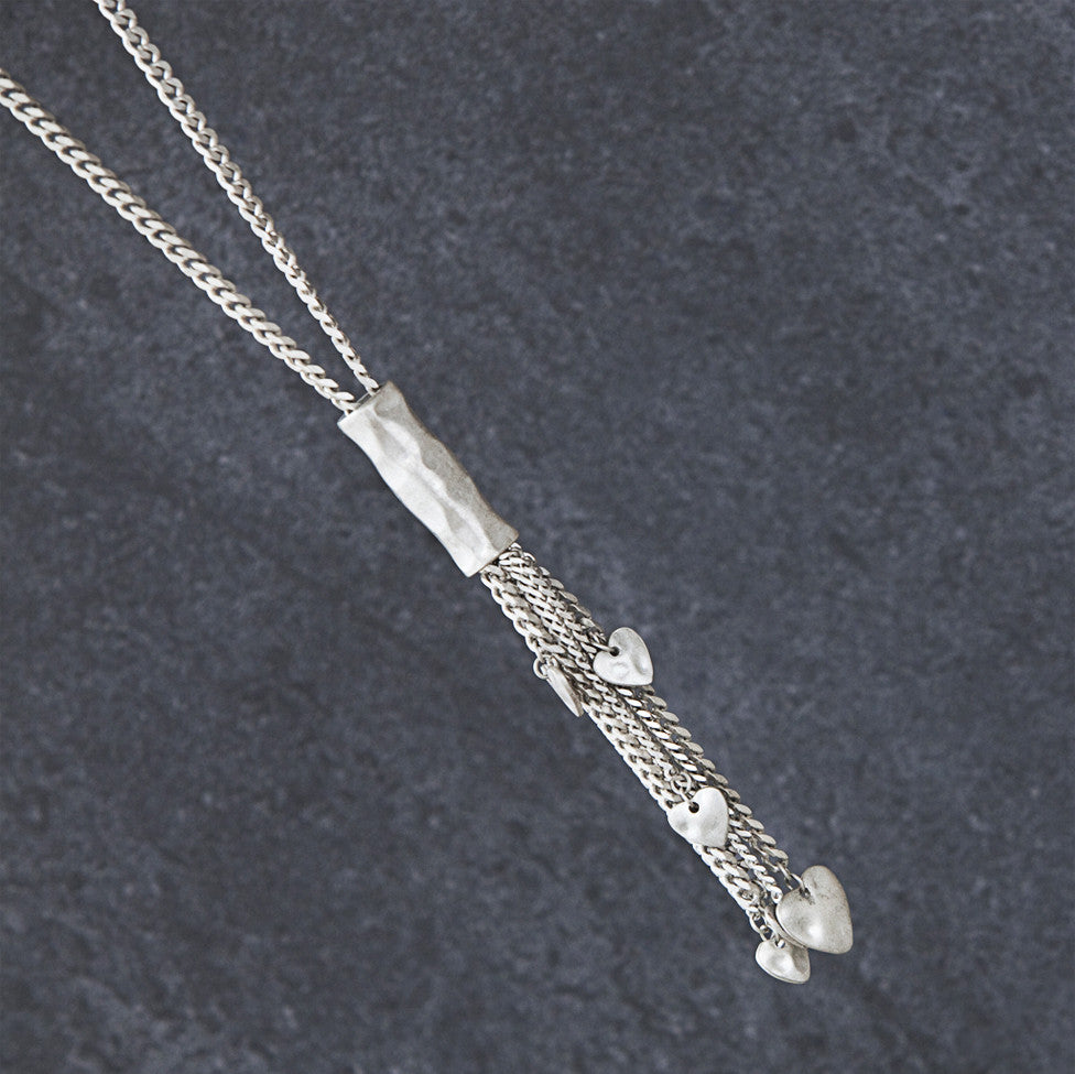 Tutti antique silver long heart tassel necklace - Ellimonelli