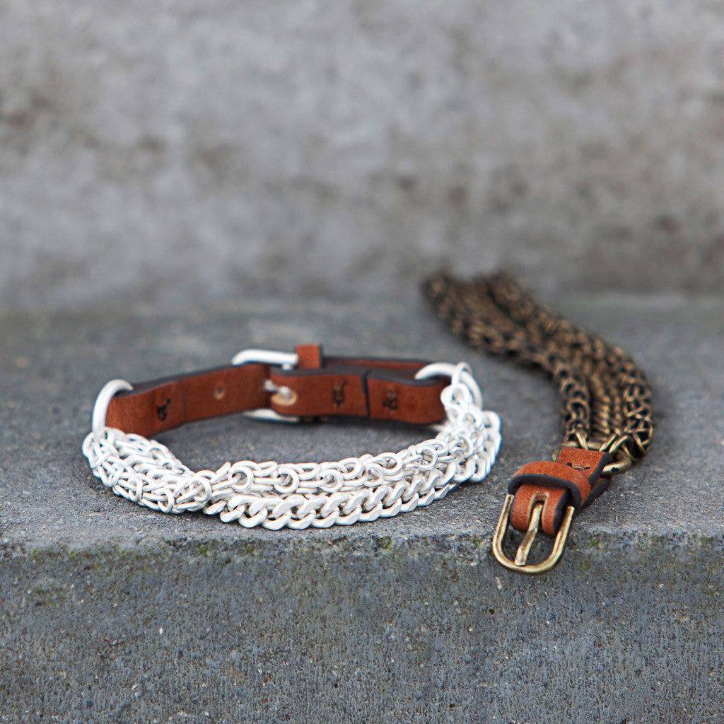 Tutti antique silver finish chain and leather buckle bracelet - Ellimonelli