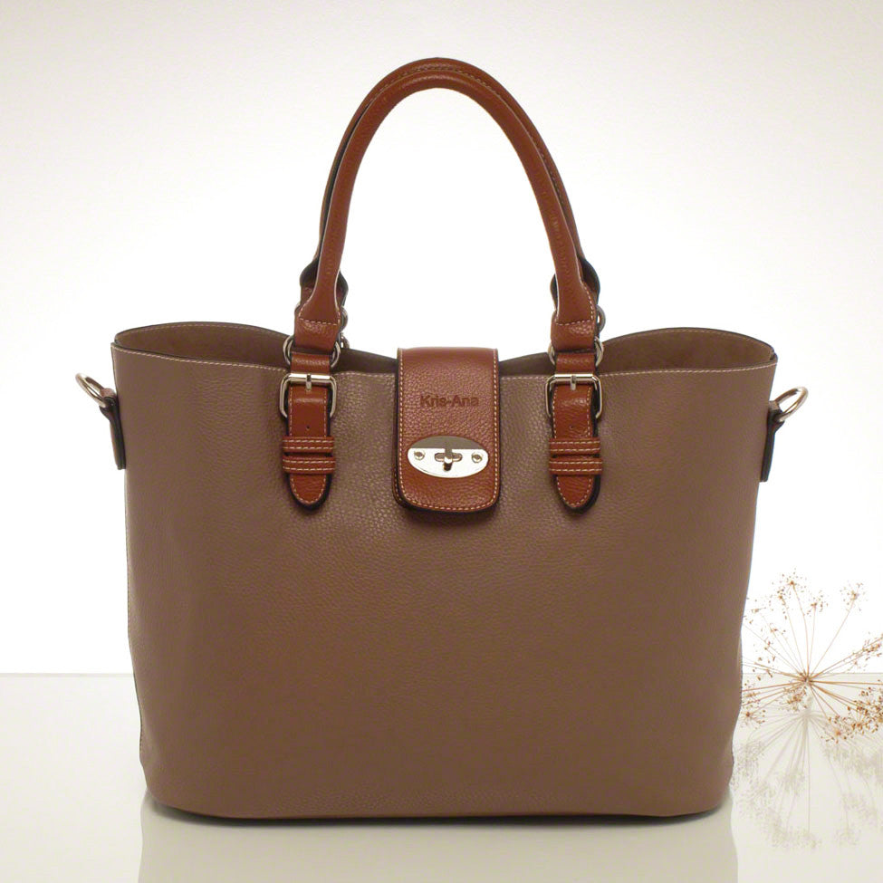 Kris-ana taupe hand or shoulder tote with matching clutch set 