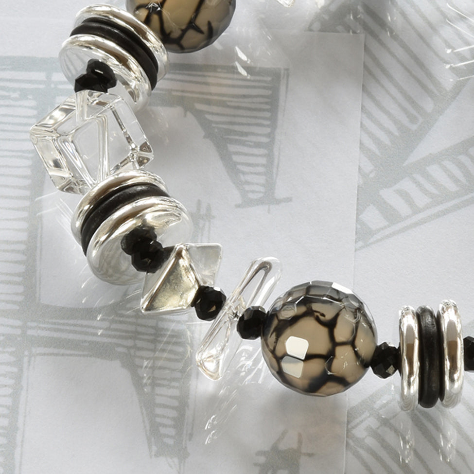 Aleggra semi-precious crystal, black agate and silver bracelet by Elli