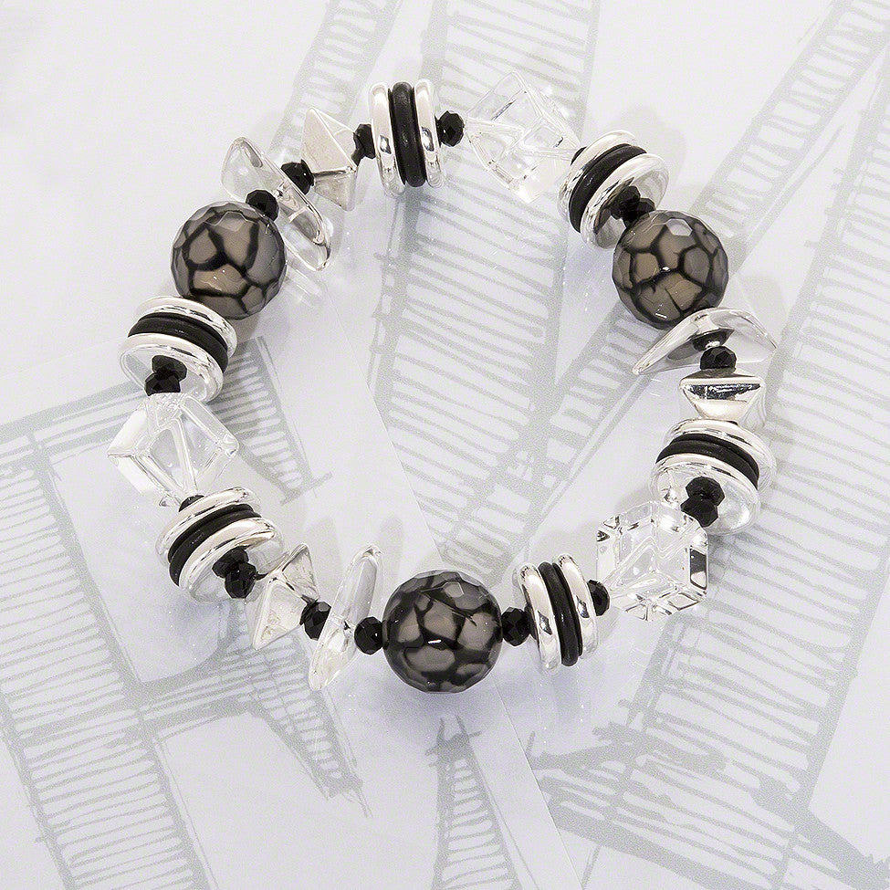 Aleggra semi-precious crystals, black agate and silver bracelet by Elli