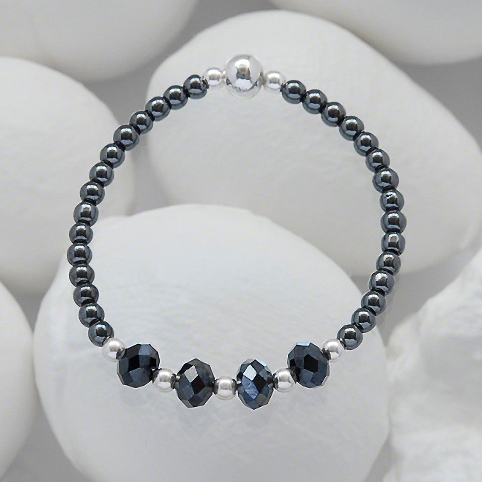 Real Hematite & Swarovski Crystal Bead Bracelet, Elasticated Hematite  Bracelet, Stretch Bracelet, Vintage Bracelet UK, Ladies Bracelet - Etsy
