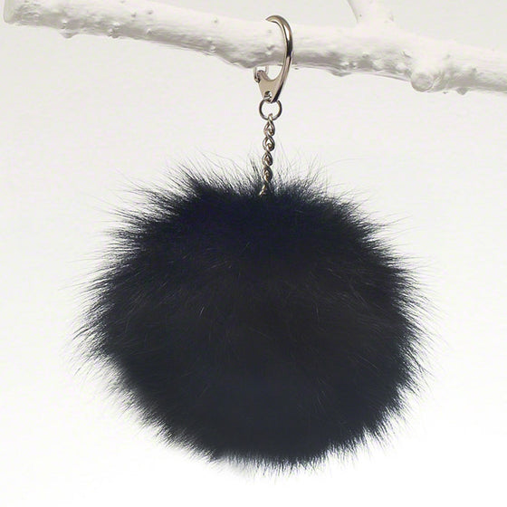 Black luxury fox fur fob for bag, tote and luggage