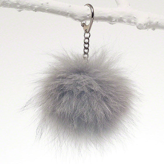 Soft grey luxury fox fur fob for bag, tote and luggage 
