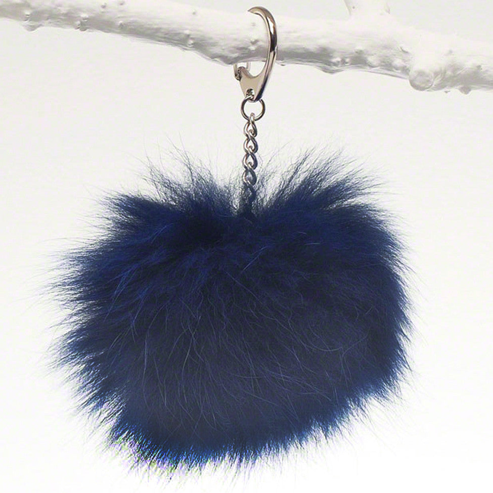 Navy luxury fox fur fob for bag, tote and luggage