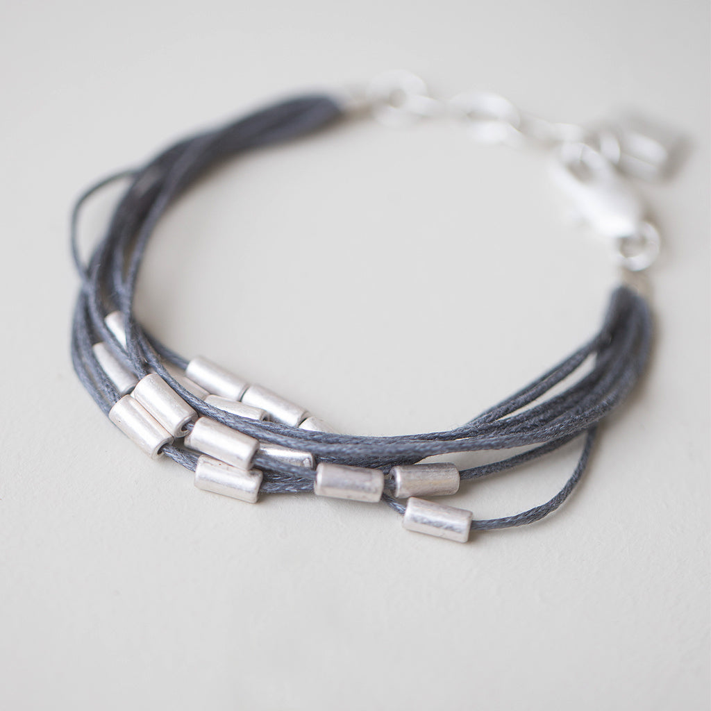 Tutti grey/antique silver finish beaded cord bracelet - Ellimonelli
