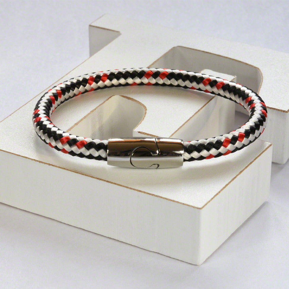 White/black hot air rope  bracelet with stainless steel magnetic clasp