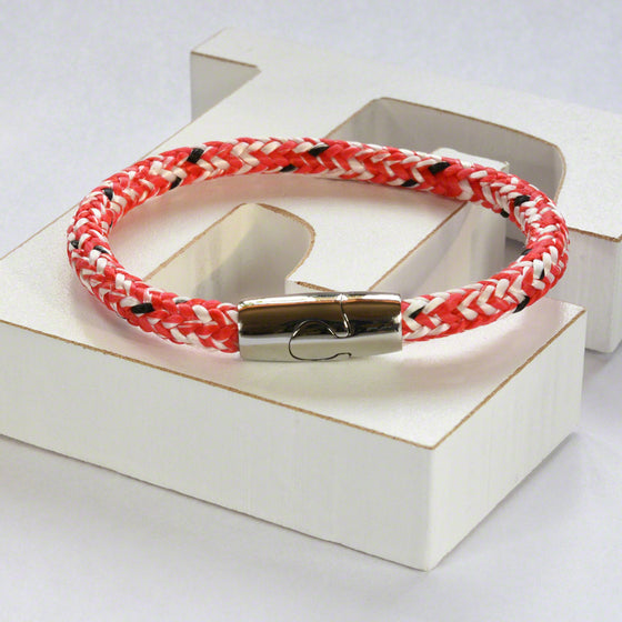 Red/white hot air rope  bracelet with stainless steel magnetic clasp