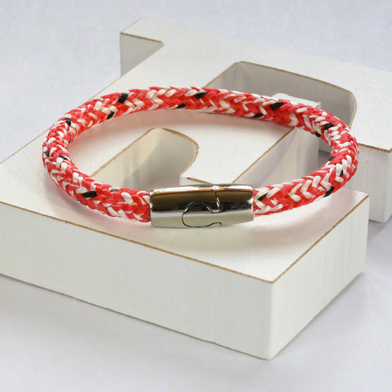 Red/white hot air rope  bracelet with stainless steel magnetic clasp