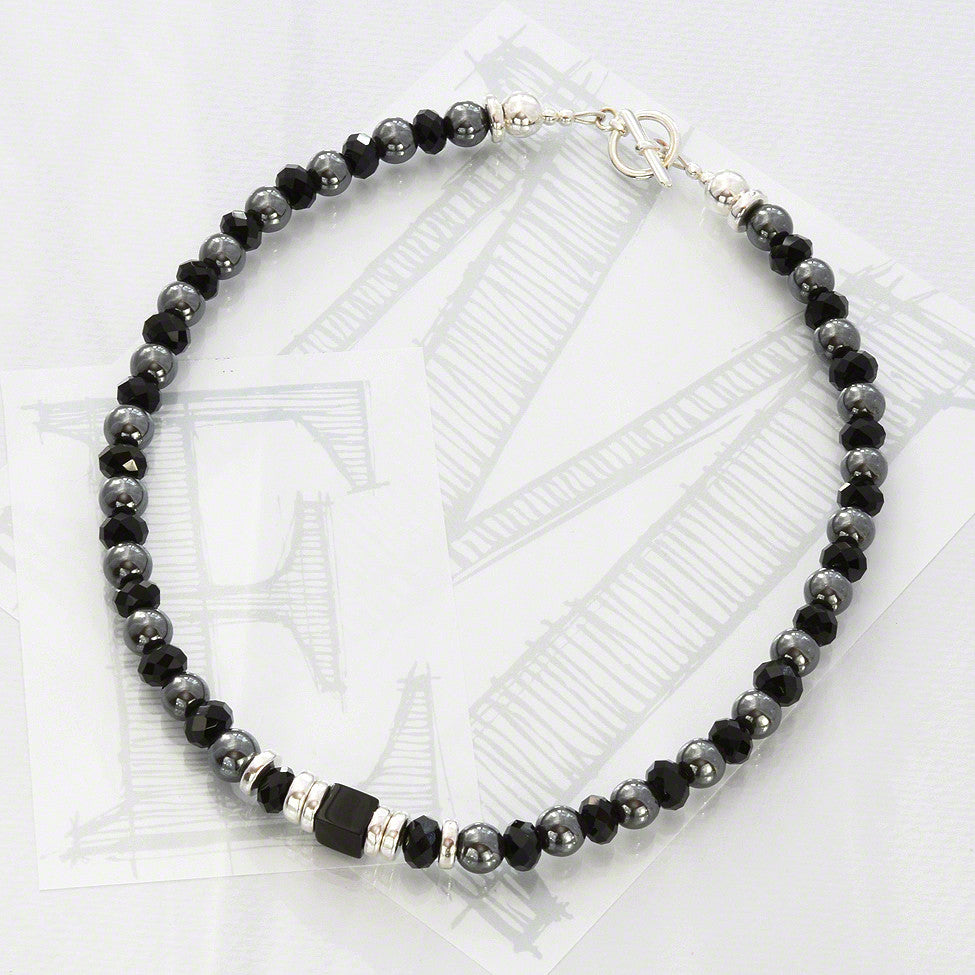 Lucca semi-precious hematite and black crystal necklace by Elli