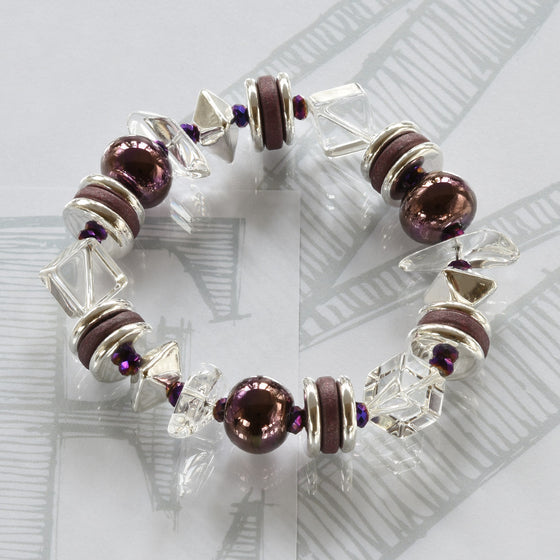 Mimi semi-precious crystals, ceramic amethyst and silver bracelet by Elli