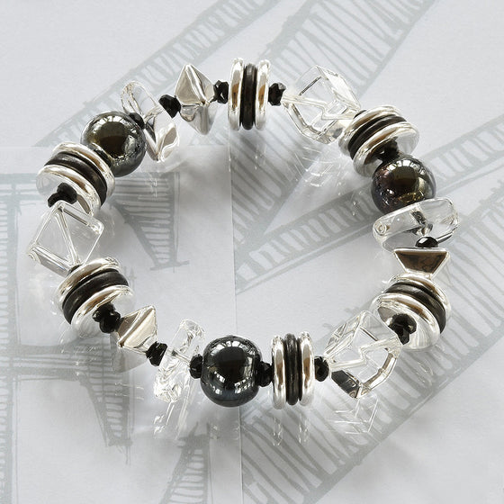 Mimi semi-precious crystals, ceramic black and silver bracelet by Elli