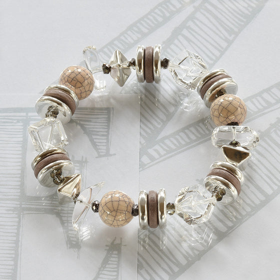 Mimi semi-precious crystals, ceramic cream and silver bracelet by Elli