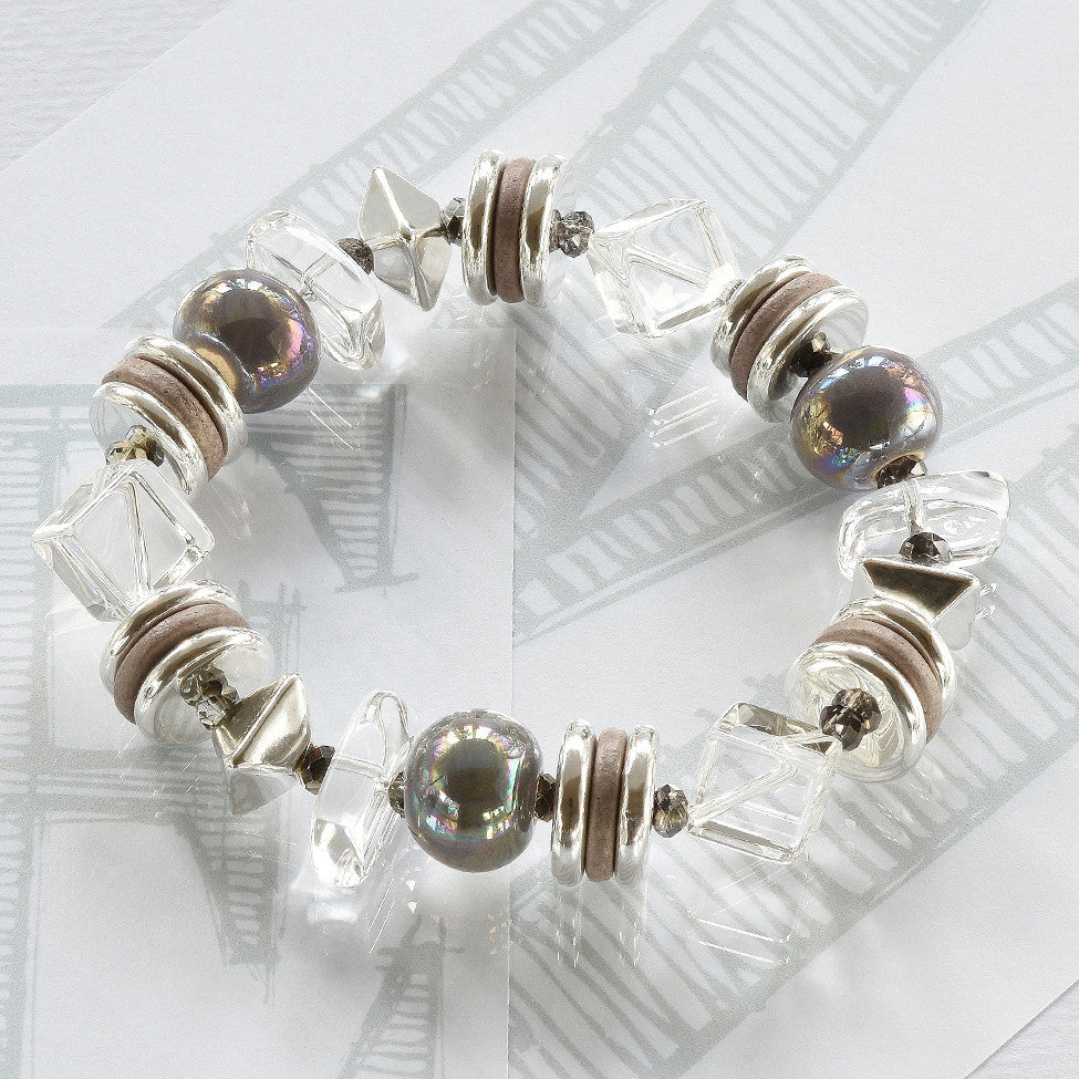 Mimi semi-precious crystals, ceramic grey and silver bracelet by Elli