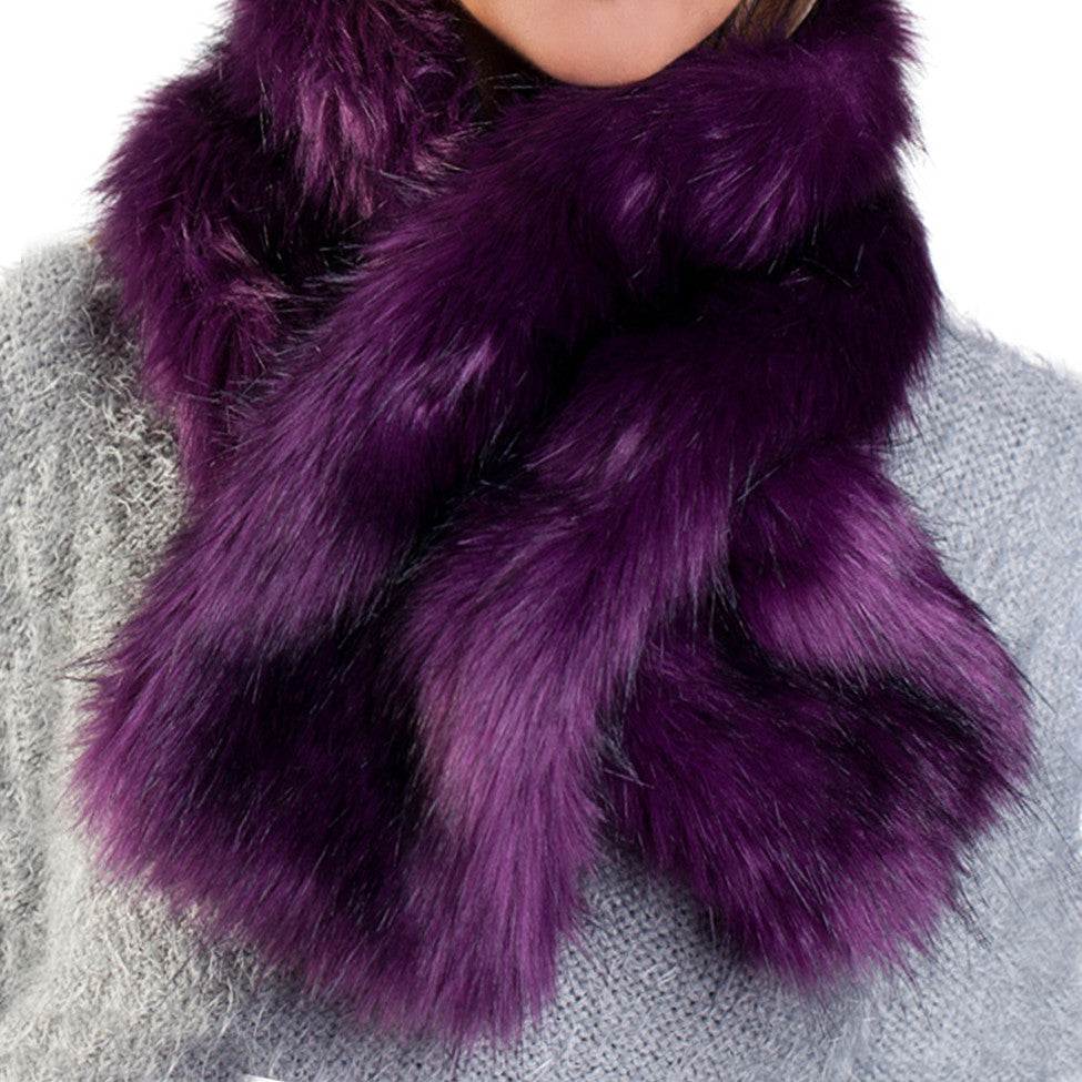 Purple faux fur ruffle scarf with velvet lining