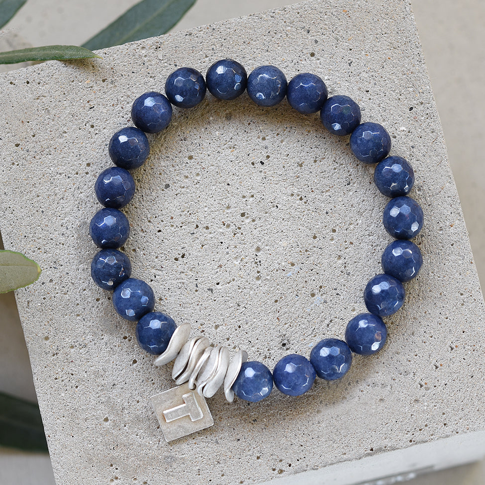 Tutti antique silver finish textured stone navy bracelet - Ellimonelli