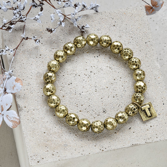 Tutti antique gold finish dimpled metal beaded bracelet - Ellimonelli