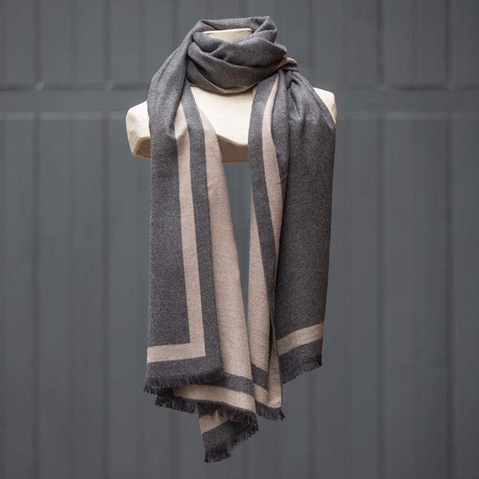 Tutti luxurious grey/plum wrap with selvedge edge detail - Ellimonelli