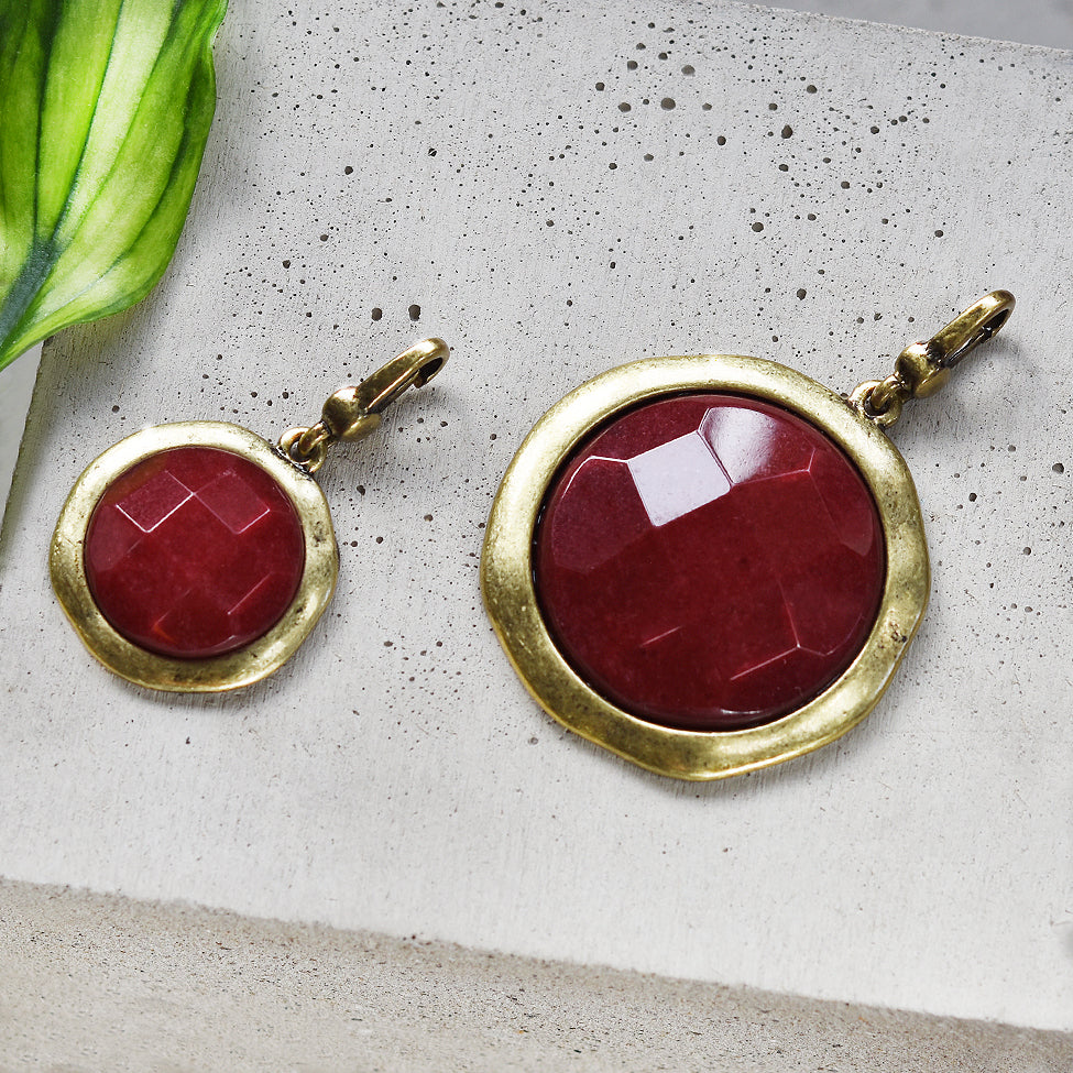 Tutti antique gold finish large & medium red stone charm - Ellimonelli