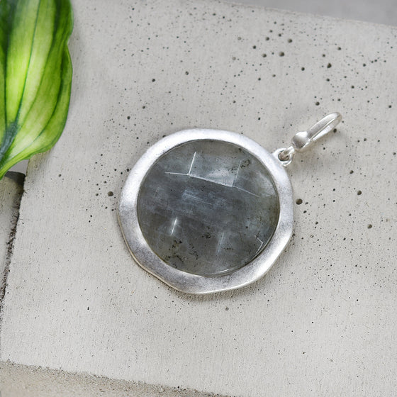 Tutti antique silver finish large grey faceted stone charm - Ellimonelli