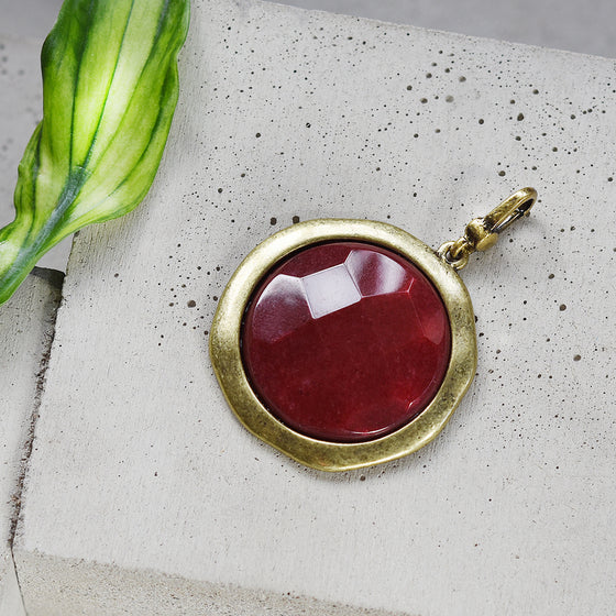 Tutti antique gold finish large red faceted stone charm - Ellimonelli