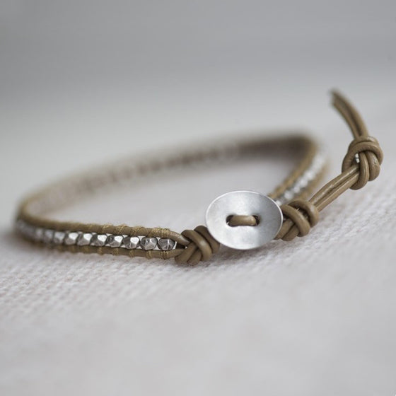Tutti taupe/antique silver finish beaded leather bracelet - Ellimonelli