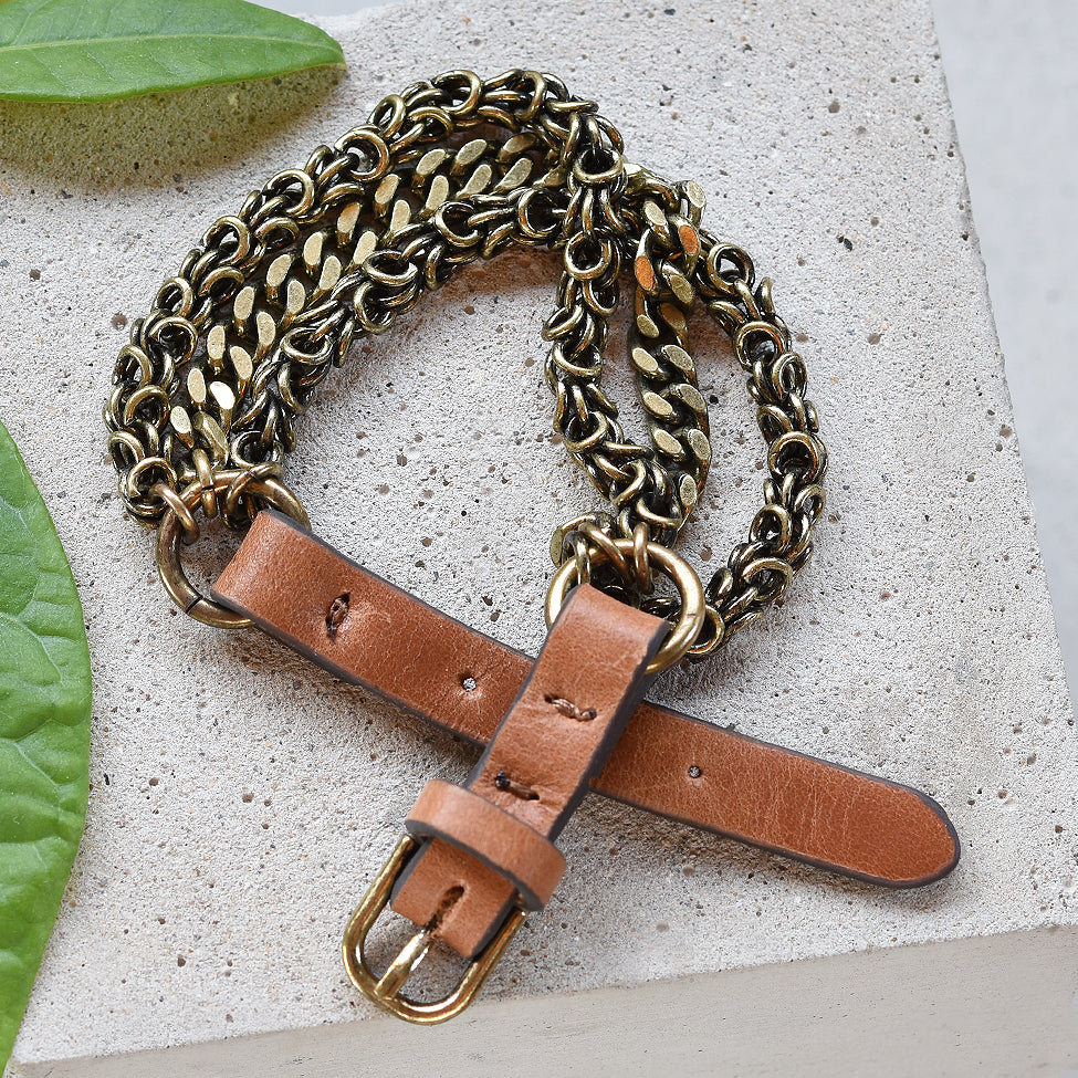 Tutti antique silver finish chain and leather bracelet - Ellimonelli