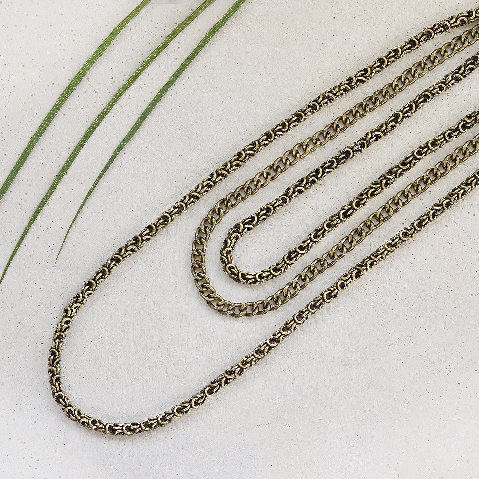 Tutti antique gold finish multi-chain/leather necklace - Ellimonelli