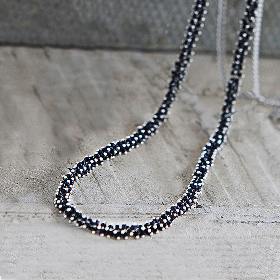 Tutti antique silver finish black beaded/chain necklace - Ellimonelli