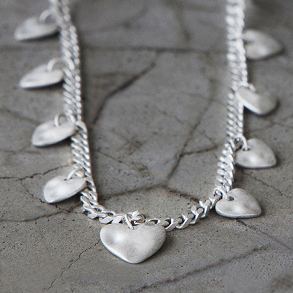 Tutti antique silver finish chain/sweetheart charm necklace - Ellimonelli