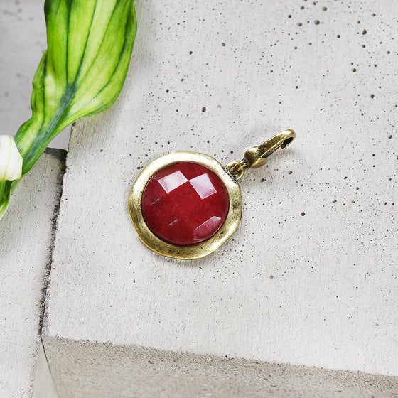 Tutti antique gold finish medium red faceted stone charm - Ellimonelli