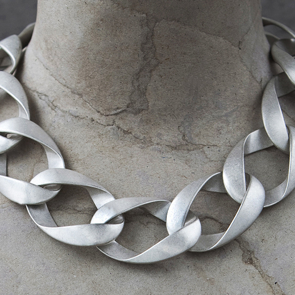 Tutti antique silver finish short wide chain necklace - Ellimonelli